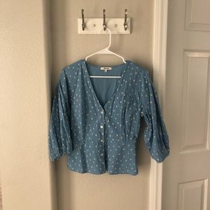 Madewell: Light Blue Polka Dot Blouse, Size 4